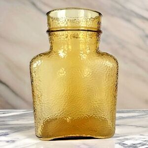 Amber Pebble Glass Pitcher No Handle Square 8 Inches Tall